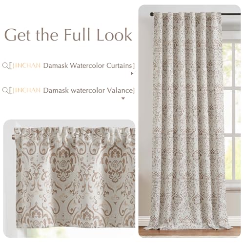 Jinchan Blackout Valance Floral Curtain For Kitchen Living Room Room Darkening Vintage Country Farmhouse Valance Damask Medallion Printed Window Treatment Rod Pocket 1 Panel 16 Inch Taupe thumb #6