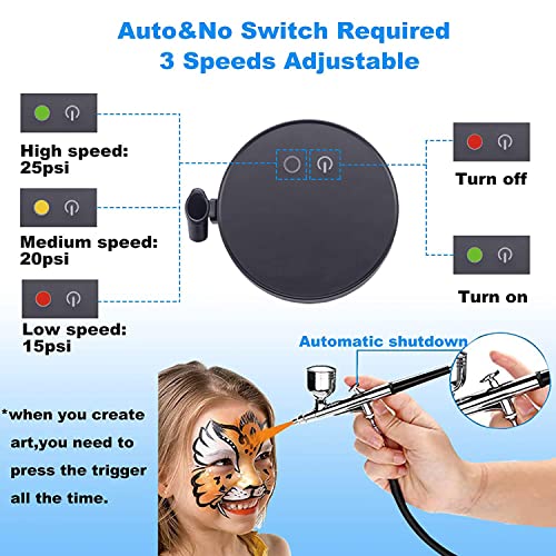 Image of Tattoo Gizmo Aerograph Portable,Light Weight,High Performance Airbrush Compressor Kit,Dual Action Gun for Art, Craft, Makeup,Cake Decoration, Temporary Tattoos (AG-300K-Auto (Black))