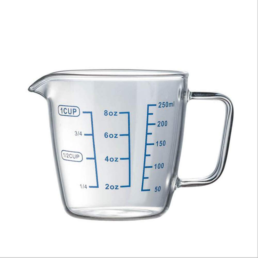 Heat-resistant Borosilicate Glass Measuring Cup with Scale,Easy Measure Liquid Powder Milk Cups,Children's Microwave Milk Cup Mug (250ML)