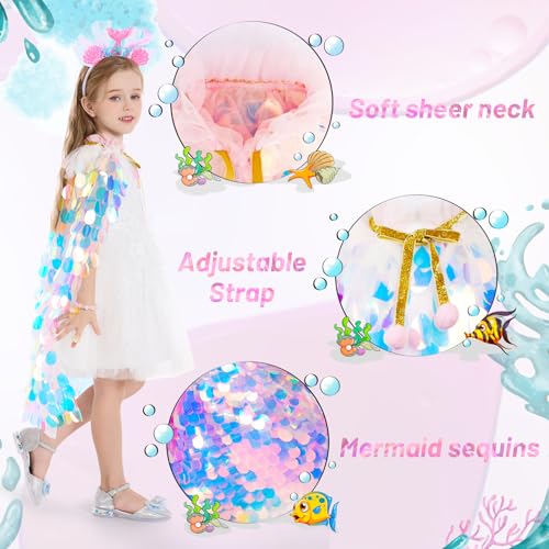 Princess Dress Up Toys Princess Dress Up Clothes Rainbow Mermaid Cape Kit 9 Pcs Gift Set for Little Girls 3-8 Years3