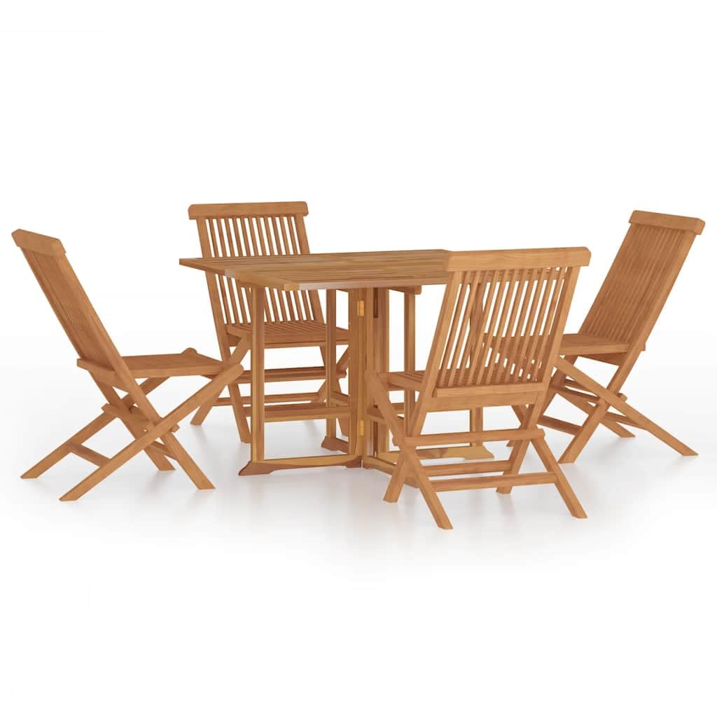 Set da pranzo da giardino pieghevole in legno massello teak, 110 x 110 x 75 cm, per giardino, terrazza e balcone, resistente alle intemperie, salvaspazio