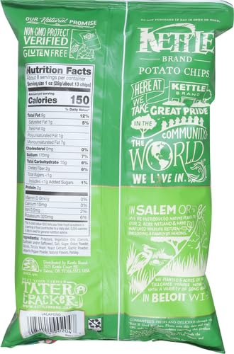Image of Kettle Brand Jalapeno Kettle Potato Chips, Gluten-Free, Non-GMO, 7.5 Ounce (Pack of 12)