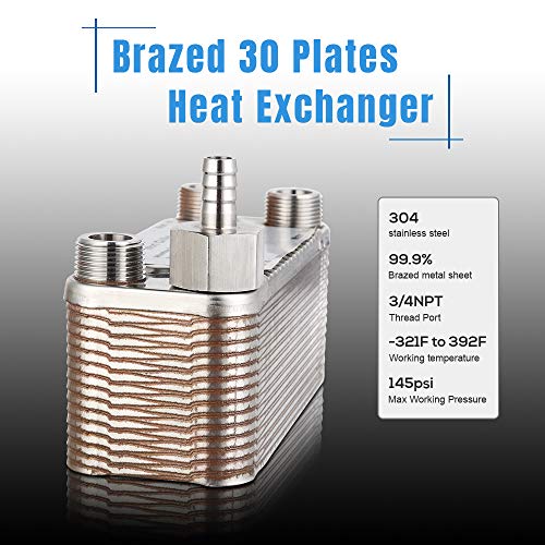 Ferroday 30 Plate Wort Chiller Stainless Steel Brazed Plate Heat Exchanger 3/4 NPT Thread Plate Chiller[7.5" x 2.9] - Thumbnail 2