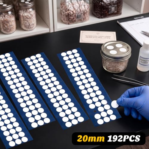 Image of Zonon 192 Pieces Synthetic Filter Paper Stickers 25m Mycology Filter Patch Stickers 0.025 ΜM Synthetic Filters Discs Micropore Adhesive Sticker for Wide Mouth Mushroom Cultivation Mason Jar Lids