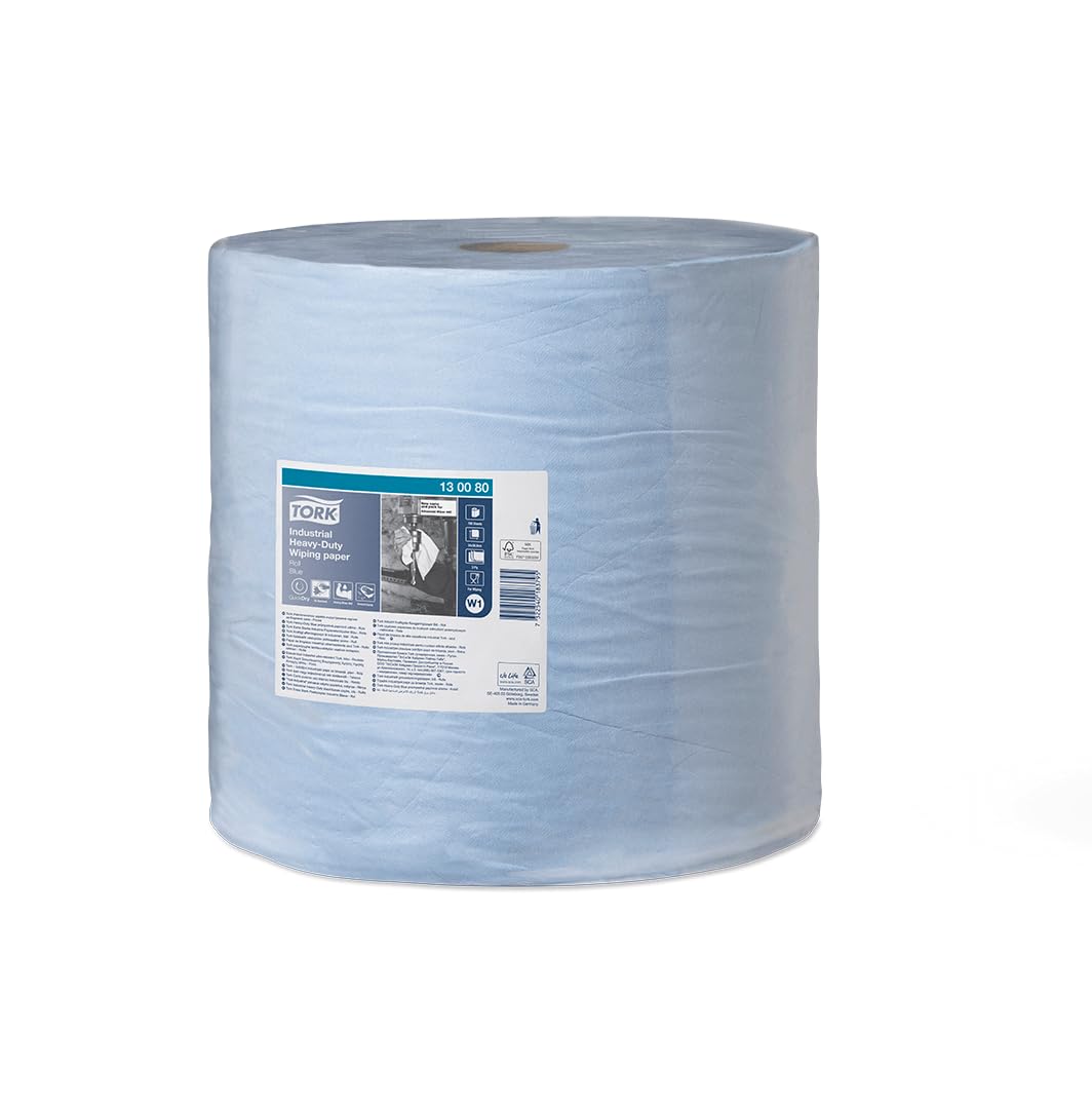 Tork 130080 Carta Ultraresistente Per Asciugatura Industriale Quickdrypremium, Compatibile Con Il Sistema W1 (Da Terra O Da Parete), 3 Veli, 1 Conf. X 1 Rotolo (1 X 255 M), Colore Blu-image