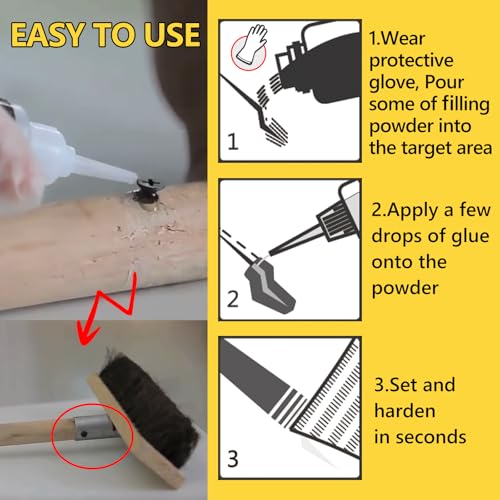 Image of LOCBONDSO Strong Glue Kit with Filler, Metal Plastic Repair Kit, 7-10s Fast Bond with 20ml Instant Adhesives and Black & Grey Welding Powders for Wood, Ceramics