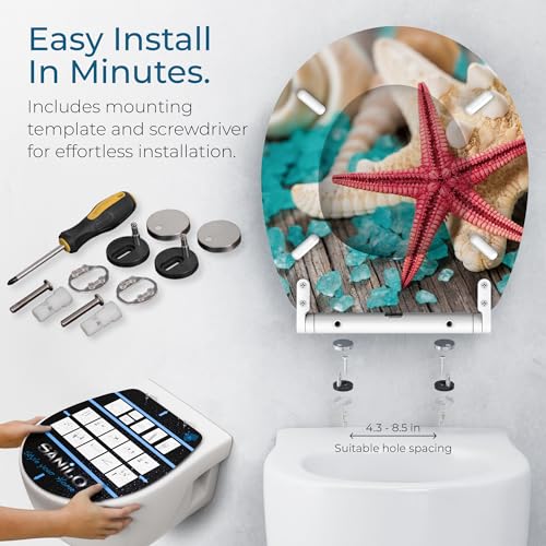 Image of Sanilo Wooden Toilet Seat with Quick Release & Soft Close [ROUND] - Decorative & Slow Close Molded Wood Seat - With One Click for Easy Installation & Cleaning - With Adjustable Fit (Bath Salt)