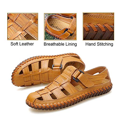 Qiucdzi Mens Sport Sandals Breathable Outdoor Fisherman Shoes Adjustable Closed Toe Summer Leather Loafters #TOP4