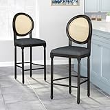 Christopher Knight Home Cheney French Country Wooden Barstools with Upholstered Seating (Set of 2), Charcoal and Black