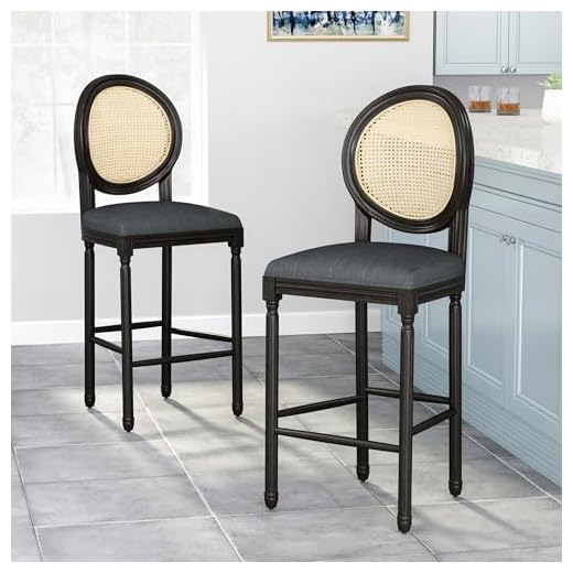 Christopher Knight Home Cheney French Country Wooden Barstools with Upholstered Seating (Set of 2), Charcoal and Black