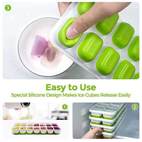 DOQAUS Ice Cube Trays 2 Pack, Easy-Release Silicone and Flexible 14-Ice Cube Trays with Spill-Resistant Removable Lid, LFGB Certified and BPA Free, for Cocktail, Beer, Stackable Flexible Ice Molds - Thumbnail 2