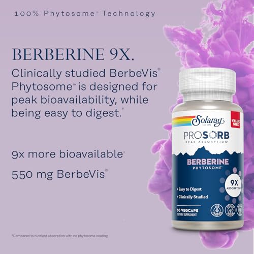Image of SOLARAY Berberine Phytosome - 9X Absorption and Easy-to-Digest - Standardized to 30% Berberine HCl - Vegan, Made Without Soy - 60-Day Guarantee - 60 Servings, 60 VegCaps