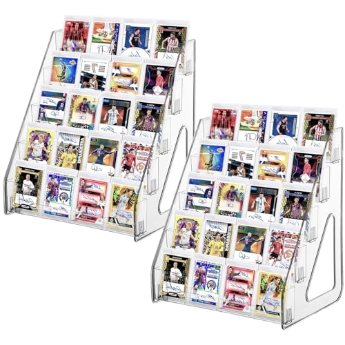 SZSMART 2 Pack 5 Tier Trading Card Display Stand Graded Card Holder Sports Card-Stand Case Storage Box Baseball Basketball Football Greeting Sticker Card-Stands Shelf For Display Sticker Stand