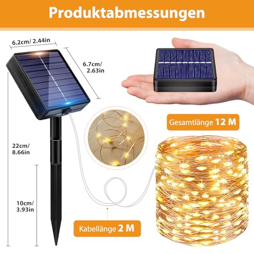 Peasur 3 Stück Solar Lichterkette Outdoor, 3x12M 120 LED Lichterkette Außen – Ansicht 6