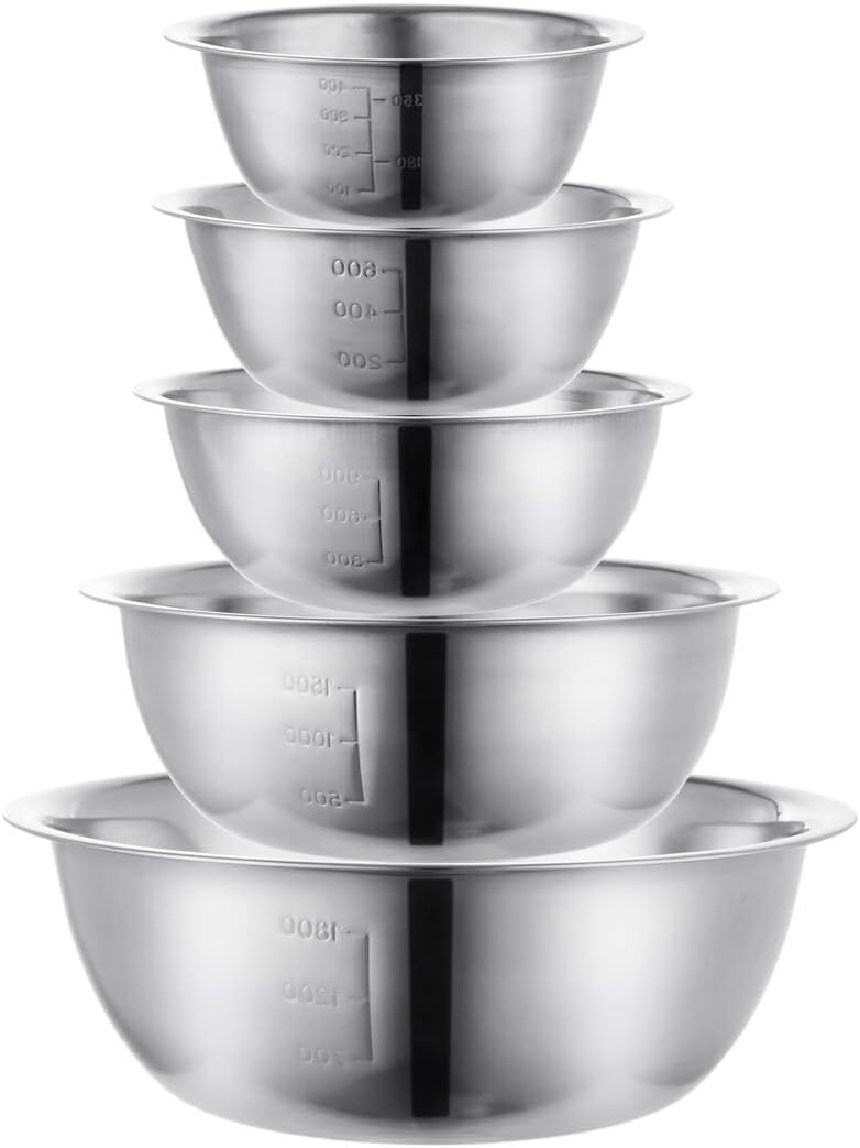 Nesting Stainless Steel Mixing Bowl Set, 5Pcs, Different Sizes For Space Saving, Ideal For Outdoor Picnic & Home Baking