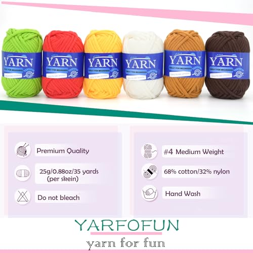 Image of 6 Pack Beginners Crochet Yarn Cotton Easy Yarn for Beginners Crocheting and Knitting with Easy to See Stitches Cotton Nylon Blend Yarn for Beginners Crochet Kit-Plants Series, YF-005