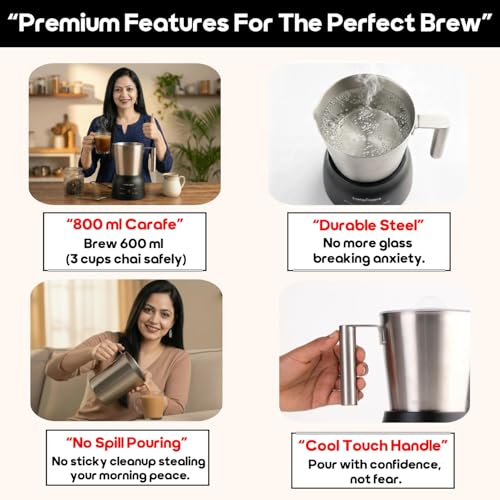 Image of InstaCuppa Automatic Chai Maker with Auto Shut-Off - Make 600ML Indian Tea in 10-12 Minutes with No Spills or Mess, 4-in-1 Electric Brewer for Chai