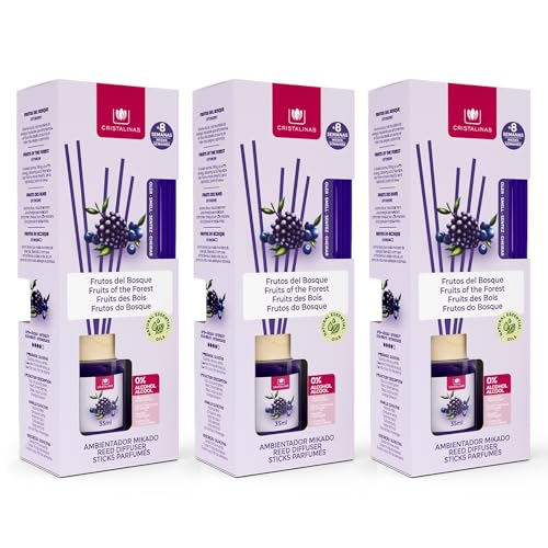 CRISTALINAS | Pack 3 Ambientador Mikado | 100% Puro | Larga Duración 8 Semanas | 3x35ml | 0% Alcohol (Frutos del bosque, 3x35ml)