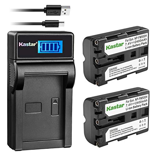 Kastar 2 Battery + LCD USB Charger Replacement for Sony NP-FM500H Alpha SLT A57 A58 A65 A77 A99 A77V A77II DSLR-A100 A200 A350 A450 A500 A550 A700 A850 A900 Alpha a99 II DSLR a100 a200 a560 a580 a58