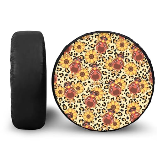 Image of Thanksgiving Leopard Turkey Spare Tire Cover PU Leather, Wheel Protection Tire Cover Waterproof Dust-Proof for Truck, RV, SUV and Camper Van, Accessories 14-Inch for Tire Diameter 23.6 inch-27.5 inch
