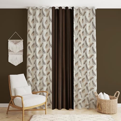 Image of DEVSANG Polyester (2 Print and 1 Solid) Grommet Curtains for Door 7 Feet Long Set of 3, Brown(Fade Resistant;Lightweight;Made in India) - Light-Filtering