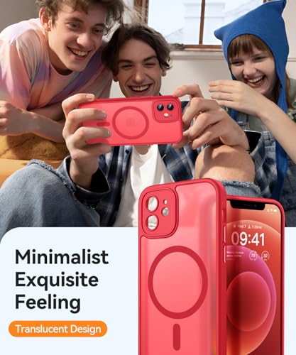 Image of CANSHN Magnetic for iPhone 12 Mini Case, Upgraded [Full Camera Protection] [Compatible with Magsafe] [Translucent Matte] Shockproof Protective Phone Case for iPhone 12 Mini 5.4 inch - Red