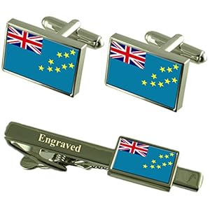 Select Gifts Tuvalu vlag manchetknopen gegraveerd stropdas clip bijpassende doos set