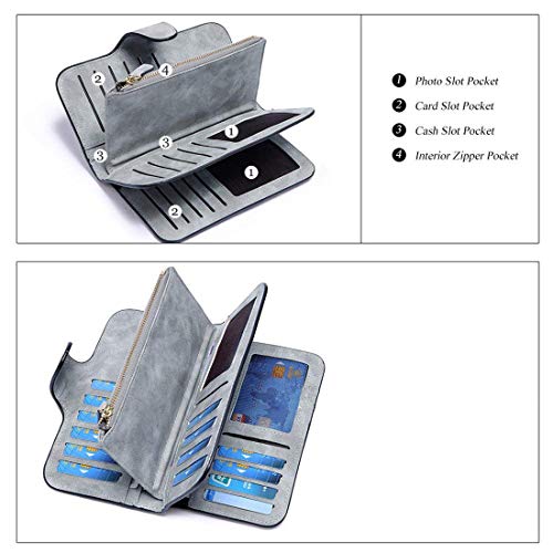 KELEEL Ladies Wallet Women Leather Clutch Purse Credit Card Coin Holder Bifold (Grey)4