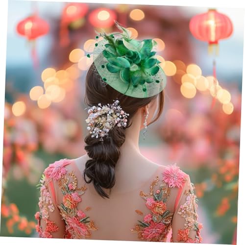 Pinzas Pelo Velo Cómodas con Plumas Verdes Estilo Vintage 6