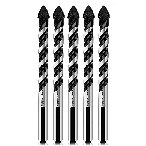Mgtgbao 10mm Concrete Tile Drill Bits, 5PC Masonry Drill Bits Set for Glass, Brick, Tile, Concrete, Plastic and Wood Tungsten Carbide Tip for Wall Mirror and Ceramic