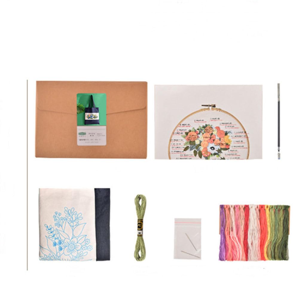 Kit Da Ricamo Per Borse In Tela,Borsa Per Kit Punto Croce Fai-Da-Te Per Adulti, Con Elegante Motivo A Bouquet Di Margherite, Kit Iniziale Per Ricamo Regalo Creativo Con Istruzioni, Borsa Alla Moda