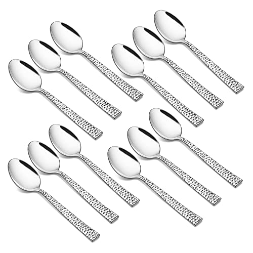 Kaffeelöffel, HaWare 12-teiliges Edelstahl Teelöffel Dessertlöffel mit Hammergriff, 13.6cm Kleiner Löffel für Zuhause/Restaurant/Küche, Modernes Design & Hochglanzpoliert, Spülmaschinenfest