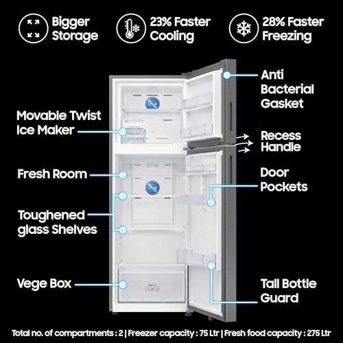 Image of Samsung 350 L, 3 Star, Convertible 5-in-1, Digital Inverter, Frost Free Double Door, WiFi Bespoke AI Refrigerator (RT38HG5A23S8HL, Silver, Elegant Inox, 2026 Model)