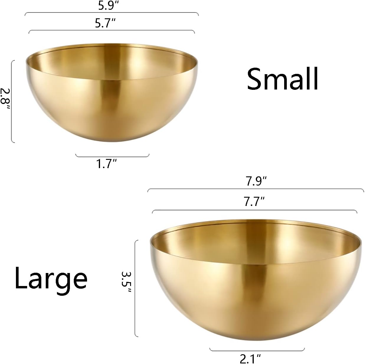 Stainless Steel Salad and Mixing Bowls Set of 2 - Nesting, Snacks, Serving for Cooking, Baking, Prepping - Small & Large 5.9 & 7.9 Inch (Gold)
