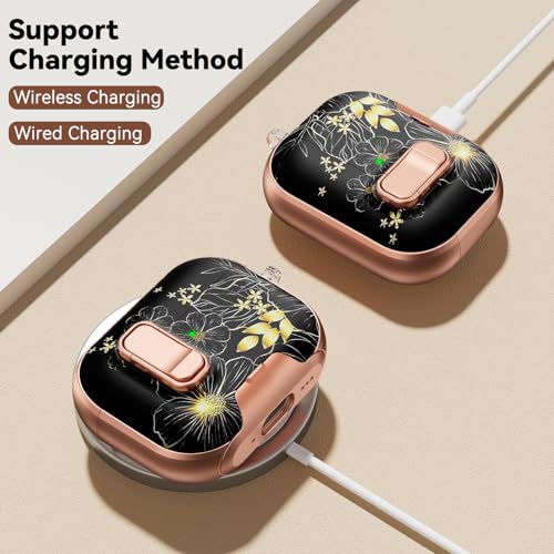 Image of for AirPods Pro 3 Case 2025 with Safety Lock-Black Gold Leaves | As Phone Stand, for Women Girly, with Keychain & Cleaner Kit,Two-Piece Design,Support Wireless Charging,Clear TPU+PC Material