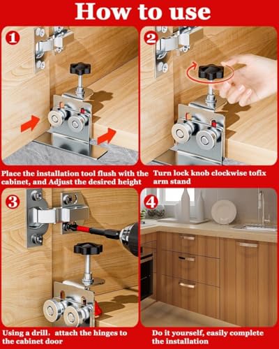 Image of Cabinet Door Installation Positioner, Quick-Install Cabinet Door Installation Tool Mounting Jig for Most Cabinet Doors Attaching Hinges, Adjustable Stainless Door Installation Clamp