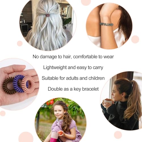 Image of BIRDWARE Rainbow Pack of 10 Colorful Telephone Wire Spiral Hair Ties Elastic hair bands, No-Crease Bands for Kids and Women