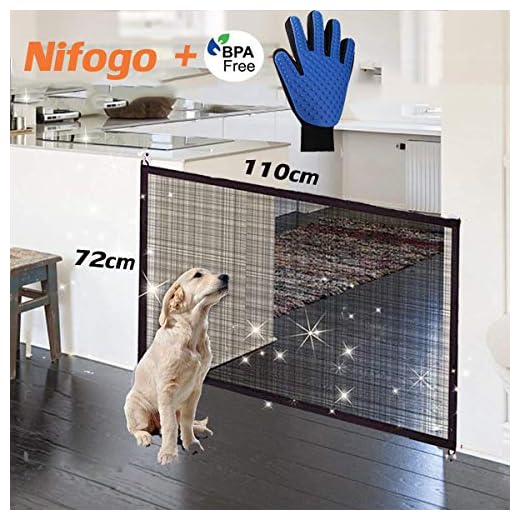 Nifogo Magic Gate Dog, Barrera de Seguridad para Perro, Plegable Portátil Puerta de Seguridad Aislada para Perros y Mascotas,Security Negro(110 x 72 cm)