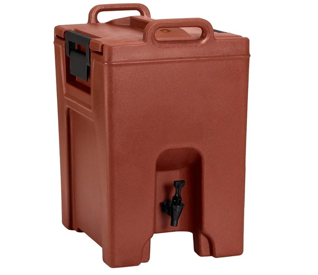 Soro Essentials- 44.5 L / 11 Gallon Insulated Beverage Server with Handles Brown Color- Plastic Beverage Dispenser with Spigot for Catering Events Kitchens and Restaurants