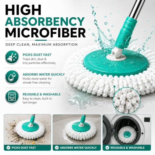 Image of Ultra Premium 360 Spin Mop Stick Rod with Stainless Steel Handle | Adjustable & Extendable Heavy Duty Mop Handle | Floor Cleaning Refill Rod Compatible with Spin Mop (Aqua) (1 Refill)