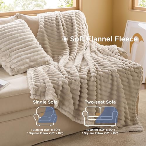 Bedsure Comforter Full Size 5 Pieces - Full Size Comforter Set with Fleece Throw Blanket and Decorative Pillow, Lightweiget Bedding Comforter Sets, All Season Bedding Sets, Khaki