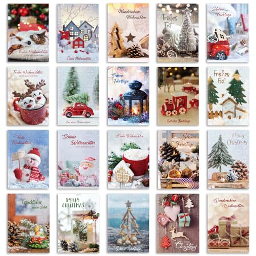 DEEPLAY Weihnachtskarten, Grußkarten mit Umschlägen, Holographische Falt-Weihnachtskarten mit Weihnachtsatmosphäre Echte Szenenmuster für Familie, Freunde, 20 Stk. mit 20 Designs DEEPLAY Weihnachtskarten, Grußkarten mit Umschlägen, Holographische Falt-Weihnachtskarten mit Weihnachtsatmosphäre Echte Szenenmuster für Familie, Freunde, 20 Stk. mit 20 Designs