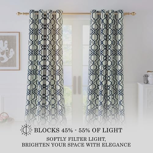 Image of Story@Home Cotton Curtain | Curtains 8 Feet Long Set of 2 | Geometric Printed | Bohemian Curtain | Room Darkening | Semi Long Door Curtains for Living Room | (116 X 242 Cm, White & Grey /Navy Blue)