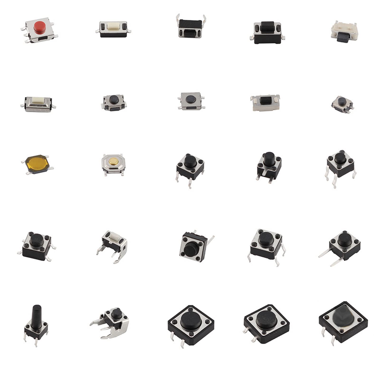 GRABLOOM 25 Values Push Button Switch 125Pcs DIP 4 Pin/3 Pin/2 Pin Micro Momentary Tact Switch Assortment Kit Push Button Switch Tact Switch Momentary Push Button Switch