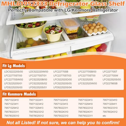 Image of Upgraded MHL61952333 Refrigerator Glass Shelf Compatible with LG Kenmore Refrigerator Shelf Replacement Parts Crisper Drawer Cover Tempered Glass Shelves LG Fridge Shelves Replacement LFCS22520S Part