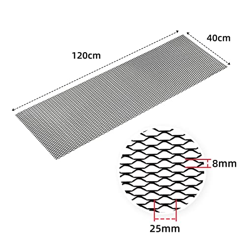 Image of AggAuto 47x16 inches Car Pickup Truck Grill Mesh Spoiler Bumper Vent Aluminum Alloy Automotive Grille Insert Air Intake Racing Seagull Hole 8x25mm Black