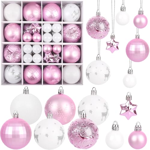 44er Kunststoff Weihnachtskugeln rosa weiß Set,3/6cm Weihnachtskugeln...