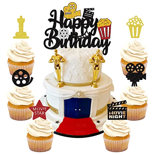 25 Pièces Decoration Gateau Movie Soirée Film Cake Topper Hollywood Décoration de Gâteau à Thème Film Cupcake Topper Gâteau Toppers pour Soirée à Thème Film, Fête Prénatale, Fête D'anniversaire