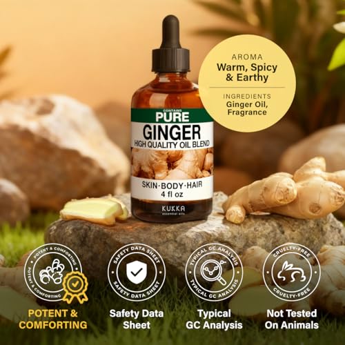 Image of 100% Pure Ginger Oil - 4 Fl Oz Ginger Essential Oil for Hair, Skin, Diffuser, Aromatherapy & DIY Soap Making Scent