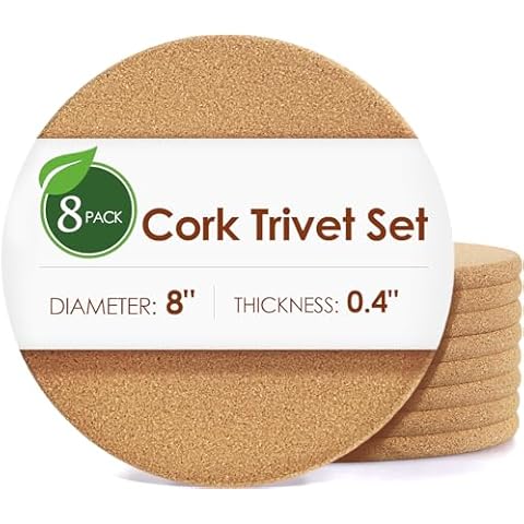 Cork Trivets for Hot Dishes, 8" High-Density Thick Cork Trivets for Hot Pots and Pans, Heat Resistant Cork Hot Pads for Kitchen, Multifunctional Cork Coasters for Countertop Table, 8Pack Cover